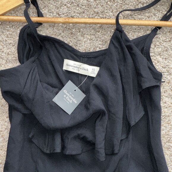 Abercrombie & Fitch Ruffle Romper Black XS Micro Short Spaghetti Strap Travel - Picture 11 of 14